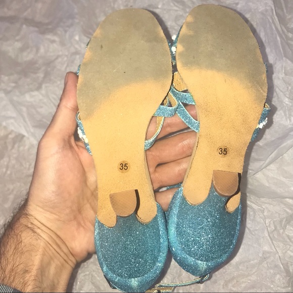 Diamanté Glitter GlacierAquaMarineTurquoise Disco Dance Dream Heels - Picture 7 of 10
